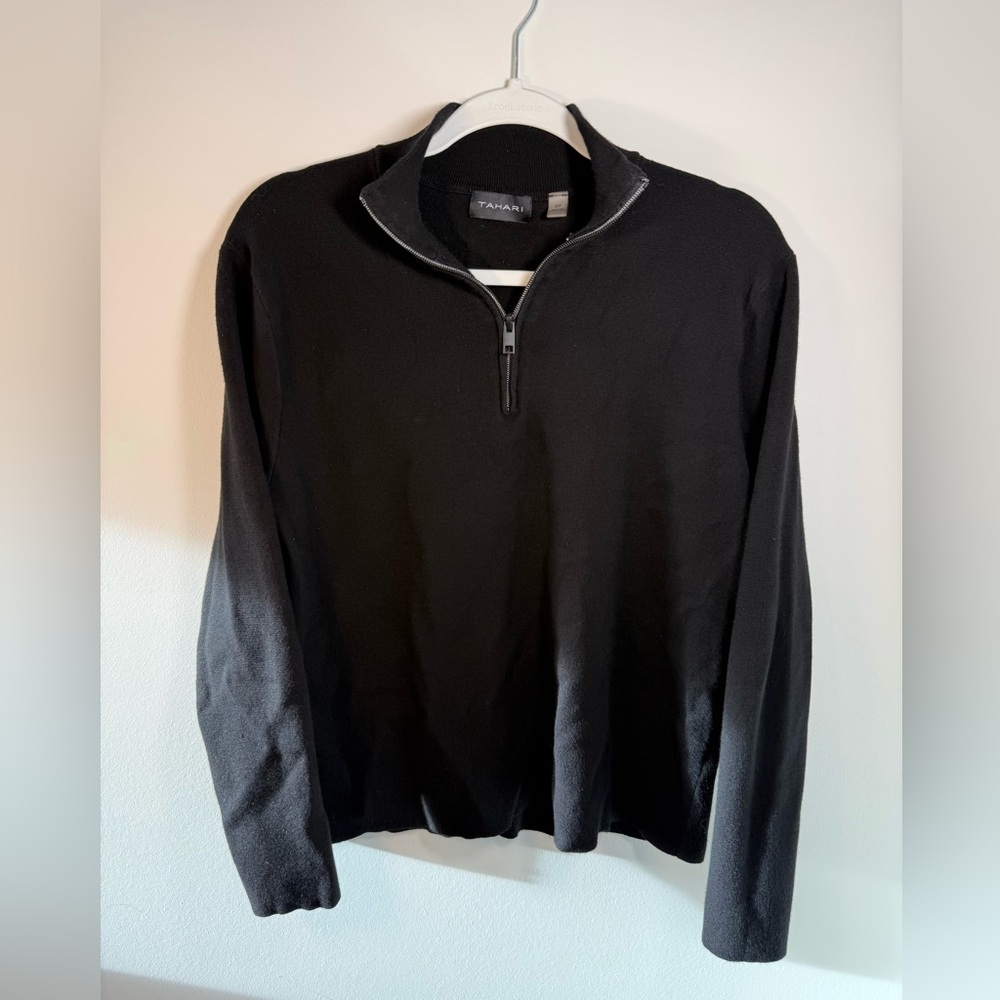Tahari Womens Black Half-Zip Sweater Pullover size Small
